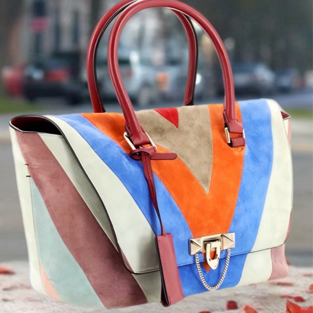Valentino Multicolor Chevron leather Satchel - Picture 1 of 12